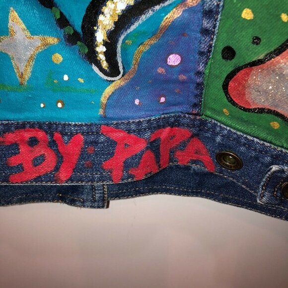 Lauren Jeans Medium Denim Jacket Hand Painted Sagittarius Eclectic Art To Wear - Picture 5 of 10